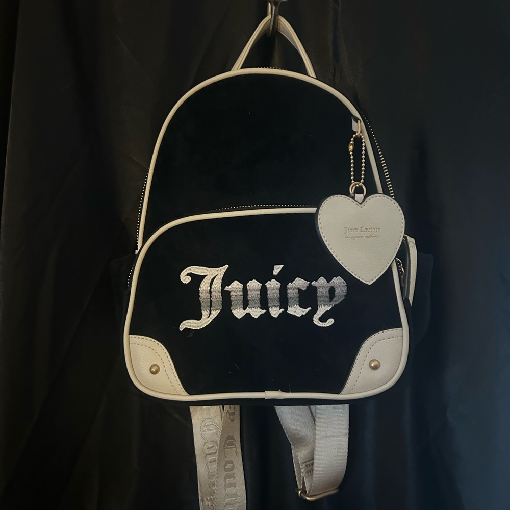 Juicy Couture Black Velvet Backpack with White/Cream Accents